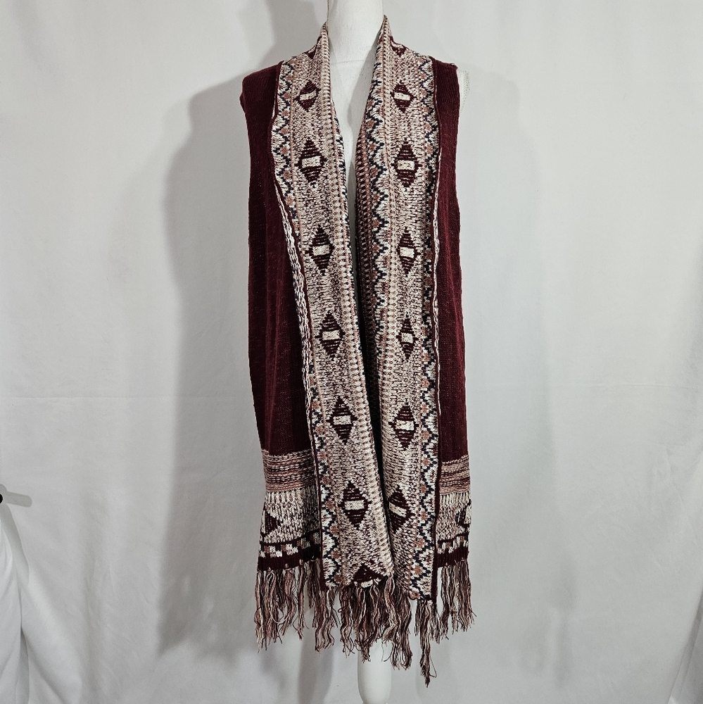 NWT New Directions maroon fringed sweater women's size Xlarge